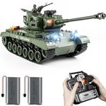 Supdex 1:18 RC Tank, 2.4Ghz US M26 Pershing Remote Control Model Toys, RC Vehicle Military Tank That Shoots Airsoft BBS and Water Bombs for Adult and Kid, Army Toy with Smoke, Lights, Sound and Recoil