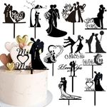 12Pcs Mr and Mrs Cake Topper Mr & Mrs Wedding Cake Toppers Bride and Groom Black Acrylic Wedding Cake Decorations Cake Decor for Engagement Anniversary Cake Decoration Party Supplies