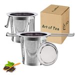 TopBine 2 pcs Tea Infuser, 304 Stainless Steel Tea Strainer with Lid and Foldable Handle, Tea Filter for Teapots Cups Mugs to Brewing Steeping Loose Leaf