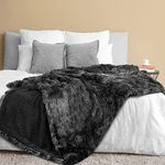 PAVILIA Soft Fluffy Faux Fur Bed Blanket, King, Tie-Dye Black, Shaggy Furry Warm Sherpa Blanket Fleece Throw for Sofa, Couch, Decorative Fuzzy Plush Comfy Thick Throw Blanket, 90x108