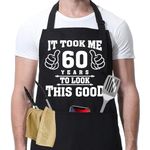 60th Birthday Gifts Kitchen Chef Cooking BBQ Aprons with 2 Pockets, 60 Year Old Gifts for Men Women