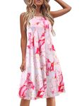 Hotouch Women Plus Size Tank Dresses Casual Sleeveless Summer Dress Pleated Casual Midi Swing Dress with Pockets, Pink Stitching Print XXL