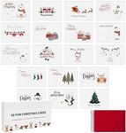 Dessie 50 Unique Christmas Cards Boxed with Envelopes & Stickers, 4” x 6” Holiday Cards for Kids Charity Work Employees Clients, Bulk Variety Pack