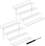 LATERN 2Pcs Acrylic Riser Display Shelf, 4-Tier Clear Display Organizer Large Tabletop Riser Stand Holder for Perfume Cupcake Figures Dessert Cosmetics Lotion Cream Cologne (23CM x 18CM)