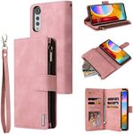 LBYZCASE Phone Case for LG Velvet 5G,LG Velvet 2020 Wallet Case,Luxury Folio Flip PU Leather Cover[Zipper Pocket][Magnetic Closure][Wrist Strap][Kickstand ] for LG Velvet 6.8 inch (Rose Gold)