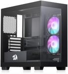Redragon GC218M Gaming Back-Mounted PC Case, M-ATX Computer Chassis w/ 2 x 120mm Fans Pre-Installed & High Airflow Perforated Panels, 270° Full View, Easy Cable Management, Black