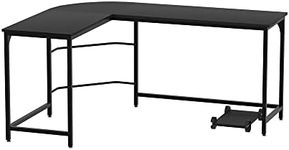 Artiss Computer Desk 147cm Black Particle Board Desktop Steel Frame 150KG Weight Capacity Office Corner Laptop Desks Shelf Study Student Table, Home Furniture for Room, L Shape Anti-Scratch Feet