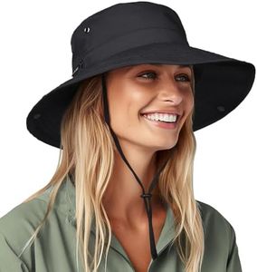 FURTALK Sun Hats for Women Ponytail UV Protection Summer Hat Wide Brim Packable UPF50 Cowboy Hat Hiking Fishing Hats Pure Black