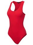 Women's Fashion Basic Premium Cotton Racerback Sleeveless Tank Body Suit, Ruby, Small