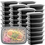 50-Pack Meal Prep Plastic Microwavable Food Containers for Meal Prepping with Lids 28 oz. 1 Compartment Black Rectangular Reusable Storage Lunch Boxes -BPA-Free Food Grade -Freezer & Dishwasher Safe