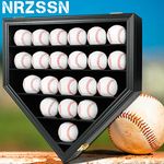 NRZSSN 21 Baseball Display Case Wall Mount Clear View Anti Fade， with Lockable UV Protection Acrylic Door, Wood Display Show Rack Cabinet Shadow Box for Collectible Balls(Black)