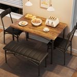 GarveeHome Dining Table Set for 4, Kitchen Table with Upholstered Bench and 2 Chairs, Kitchen Table and Chairs Set, for Small Space, Apartment, Home, Kitchen, Retro Brown