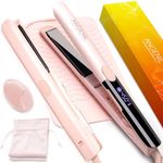 ANGENIL Pro Titanium Flat Iron Hair Straightener and Curler 2 in 1, Dual Voltage Hair Straightening and Curling Irons, Round Pink Hair Straightener with Heat Resistant Silicone Mat Tools, 15s Fast Heating