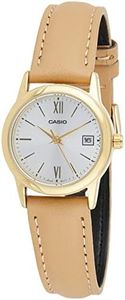CASIO LTPV002GL-7B3 Unisex silver/gold Analog Watch with Tan Band