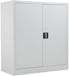 Office Hippo Steel Storage Cabinet, Lockable Cabinet, Double Door Metal Storage Cabinet With 2 Height Adjustable Shelves, Metal Cabinet With 50kg Load Capacity Per Shelf - White