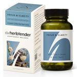 The Herbtender Focus & Clarity - Natural Focus Supplement, Adaptogens & Nootropics for Clear Concentration, Memory and Recall, Vegan, Organic Ingredients, 60 Capsules