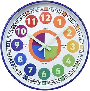 Learning Clock for Kids, Glow in The Dark Wall Clock for Bedroom, 12 Inch Silent Night Light Kids Wall Clock, Colorful Illuminated Telling Time Teaching Clock,Kids Room Decor (Illuminated Purple)
