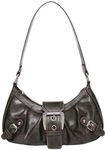 Verdusa Women's Y2k Purse Top Handle Shoulder Bag Buckle Punk Hobo Clutch Purses Bags Brown One-Size