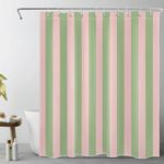 EOBTAIN Pink and Green Striped Shower Curtain for Bathroom Modern Abstract Minimalist Vertical Stripe Shower Curtain with 10 Hooks Vintage Aesthetic Bathroom Curtains Shower Set 72x60 Inch