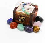 Nvzi Crystals and Healing Stones Set in Wooden Display Box, Gemstones and Crystals Kit, 7 Chakra Stones, Spiritual Gifts for Women, Witchcraft Supplies and Tools, Raw Crystals for Beginners