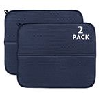 RECYCO Microfiber Dish Drying Mat for Kitchen Counter 44x36cm, 2 Pack, Ultra Absorbent Dish Drainer Rack Pad for Countertop (Navy)