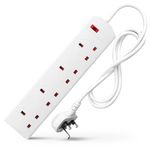 DESIRETECH White Electric Extension Lead - 4 Gang, 1 Metre Cable with UK Plug & 3 Pin Socket - Wall Mountable & Multi Socket Mains Strip for Home, Bedroom, Kitchen, & Office (1 Pack)