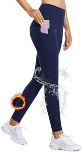 BALEAF Women's Fleece Lined Water Resistant Leggings High Waisted Thermal Running Tights Winter Hiking Sports Trousers Navy XL