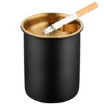 Car Ashtray with Lid, Portable Smell Proof Ashtray for Car, Detachable Smokeless for Car Cup Holder, Stainless Steel Windproof Extinguished Butt Bucket Ash Tray for Outdoor Travel Home Office (Black)