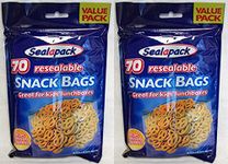 2 x 70 Sealapack Resealable Food Snack Bags - Lunchboxes Picnics School