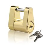 CZC AUTO Trailer Lock Dia 1/4 Inch, Coupler Lock 3/4 Inch Span Trailer Hitch Lock with Keys Trailer Coupler Lock for Tow Boat RV Truck Car's Coupler (1 Pack, Brass)