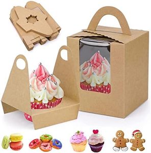 iDopick 36Pcs Gift Candy Cupcake Box, 9x9x11cm Portable Single Individual Paper Cupcake Holder Containers,Muffin Bakery Boxes with Window Inserts Handle for Wedding Birthday Party Candy Christmas