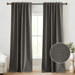 StangH Grey 100% Blackout Curtains for Bedroom, Linen Textured Living Room Thermal Curtains Back Tab Energy Efficient Boho Drapes for Nursery Home Office Theater, W52xL96, 2 Panels