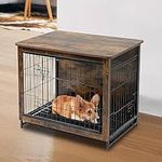 FoxHunter Heavy Duty Wooden Dog Crate Vintage Style Pet Kennel Cage End Table Cabin House Latches Double Doors Removable Tray Easy Clean Iron Wire MDF Wood Playpen Grilles Round Small Vintage Brown