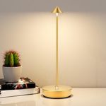 YIKUI Cordless Table Lamp, 6000mAh Rechargeable LED Battery Powered lamp,3 Color Temperatures Stepless Dimming Touch Control Lamp,IP54 Indoor Outdoor Restaurant Bar Coffee Shop(Gold)