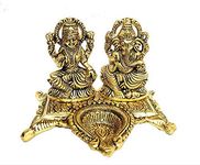 Prince Home Decor & Gifts White Metal Gold Plated Diwali Laxmi Ganesh Chocki God Idol with Metal om Shape Incense Stick Holder