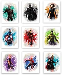 Marvel Avengers Superhero Watercolor Art Prints (Unframed) | Great Gift Set of 10 (8”x10”) | Decor for Boys Room