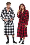 Andrew Scott Mens' Robe with Hoodie| Cotton Flannel Brush Plaid | All Season | Full Length House Robe, 2 Pack -Assorted Plaids, L-X-L