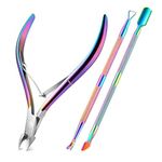 Cuticle Nippers with Cuticle Pusher -Stainless Steel Chameleon Cuticle Cutter Cuticle Clippers Scissors Cuticle Remover for Manicure and Pedicure - Colorful(3pcs)