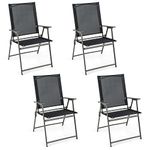 COSTWAY Set of 2/4 Folding Garden Chairs, Portable Outdoor Dining Chairs with Armrests, Metal Frame Patio Bistro Chair Seats for Balcony, Yard, Lawn and Poolside, 150kg Load Capacity (4 pcs, Black)