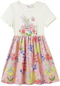Disney Tinker Bell Baby Girl Dress Pink Floral Butterfly Short Sleeve Casual Summer Sundress Infant Birthday Party Home Outfits Clothes 6-9 Months