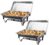 WILPREP Chafing Dish Buffet Set of 2, Rectangle Stainless Steel Food Warmer Kit with Lids Food Pans Bain Maries and Fuel Holders, 9L Buffet Serving Utensils for Restaurant Catering Parties Weddings