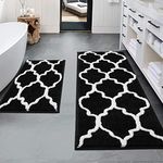 HEBE Microfiber Bath Rug Set 2 Piece Non Slip Absorbent Bath Mats Runner Set for Bathroom Shaggy Bathroom Rug Runner Machine Washable (26"x18"+48"x18", Black)