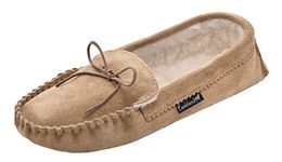 Lambland Women's UK Made Luxury Sheepskin Suede and Wool Lined Premium Moccasin Slippers Ladies Soft Sole Moccasins (Beige, uk_footwear_size_system, adult, women, numeric, medium, numeric_8)