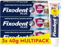 Fixodent Plus Food Barrier Denture Adhesive, Fresh Flavour 40g x 3 Multipack
