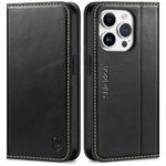 SHIELDON Case for iPhone 15 Pro 5G 2023, Genuine Leather Wallet Folio Case Magnetic RFID Blocking Card Slots Kickstand Sturdy Full Protection Case Compatible with iPhone 15 Pro 6.1" - Retro Black