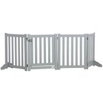 PawHut Foldable Dog Gate with Door, 4 Panels Freestanding Pet Gate with Support Feet Indoor Playpen for Small Dogs and below, Grey