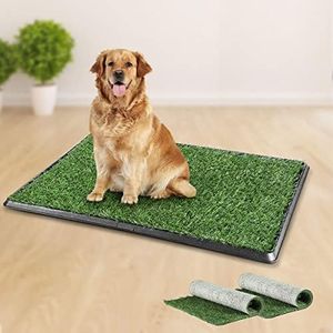 Pet Scene Dog Grass Toilet 76x51CM Puppy Pee Toilet Training Pad Tray Pet Dog Potty Training Pet Loo Pad Pee Tray with 2 Grass Mats