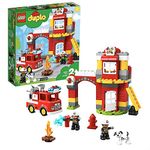 LEGO 10903 DUPLO Town Fire Station Playset, Light & Sound, Fire Engine Toy for Kids 2-5 Years Old with 2 Firemen Figures