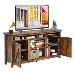 Multigot TV Cabinet for TVs up to 65”, Industrial Fireplace Stand Media Console Table with 4 Open Shelves & 2 Cabinets, Wooden TV Entertainment Center for Living Room, Bedroom