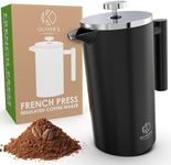Oliver's Kitchen ® 1 Litre French Press Coffee Maker - Exclusively For Coffee Lovers - Pure Authentic Coffee At Home - Stylish with Double Wall Thermal Insulation (Black, 1 Litre)